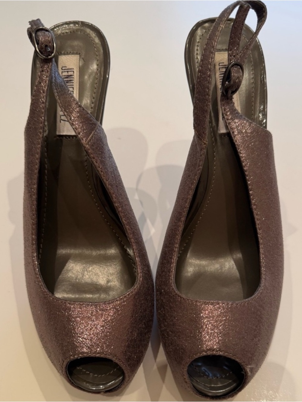 Jennifer Lopez Metallic Plum Peep-Toe Slingback Heels